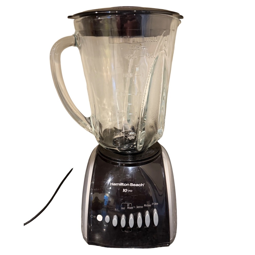 Hamilton Beach 10 Speed Glass Jar Blender Black Silver Model 50235 Ice Breaker